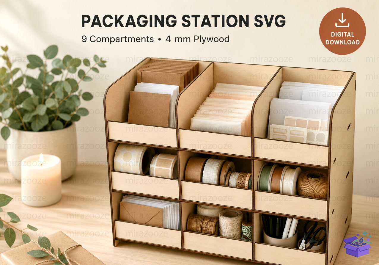Packaging Station Organizer SVG - Tasarım Çizim Dosyası (SVG, DXF, EPS, PNG) - Lazer Kesim Dosyaları İndir (DXF, SVG, EPS)