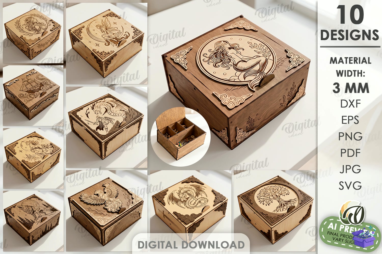 Fantasy Kutu Lazer Kesim - Tasarım Çizim Dosyası (SVG, DXF, EPS, PNG) önizleme 2