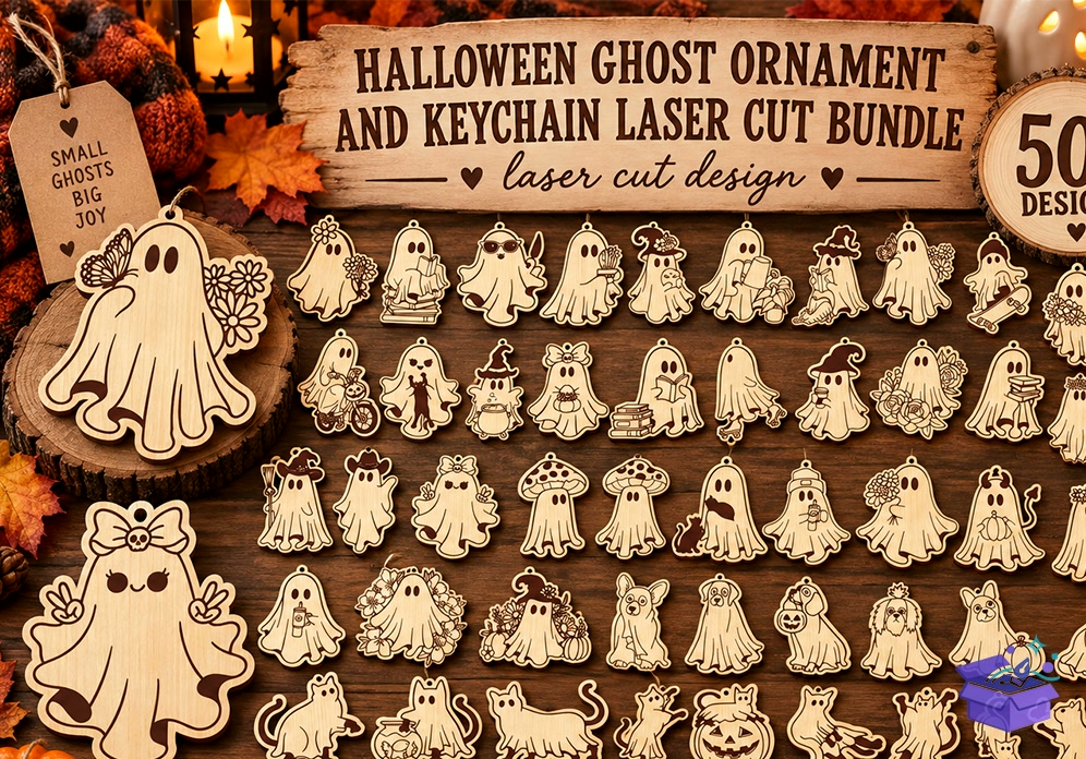 Cadılar Bayramı Ghost Süs Lasercut - Tasarım Çizim Dosyası (SVG, DXF, EPS, PNG) önizleme 5