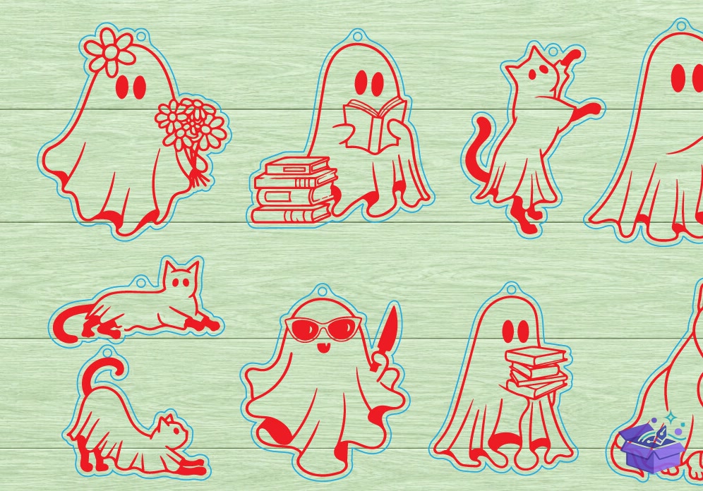 Cadılar Bayramı Ghost Süs Lasercut - Tasarım Çizim Dosyası (SVG, DXF, EPS, PNG) önizleme 6