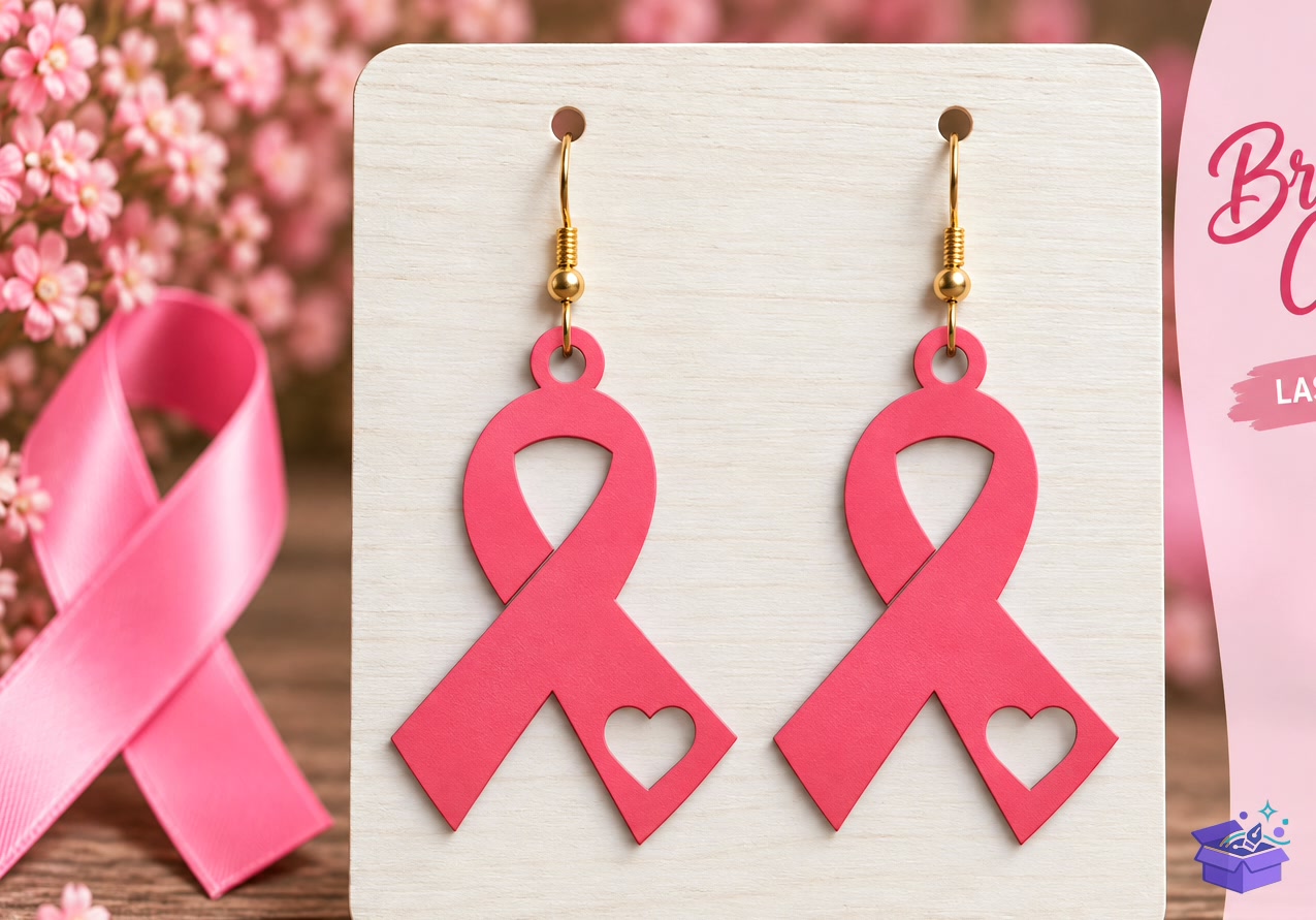 Breast Cancer Küpe Laser - Tasarım Çizim Dosyası (SVG, DXF, EPS, PNG) - Lazer Kesim Dosyaları İndir (DXF, SVG, EPS)
