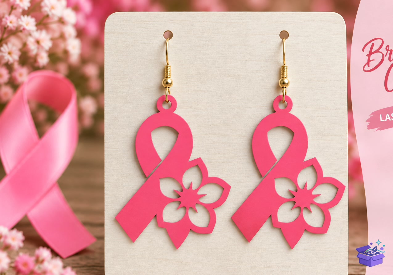 Breast Cancer Küpe Laser - Tasarım Çizim Dosyası (SVG, DXF, EPS, PNG) önizleme 2