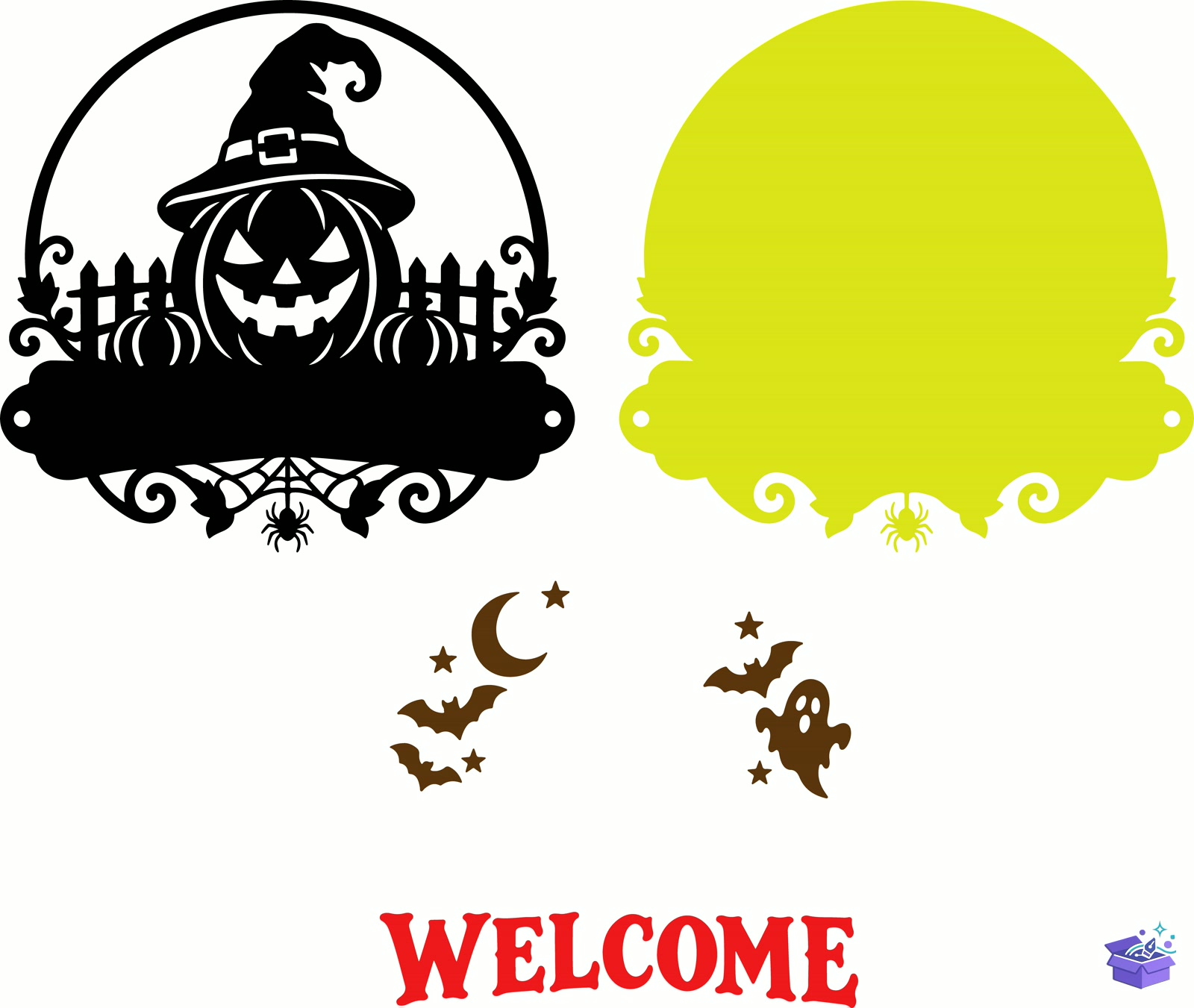 Lazer Kesim Cadılar Bayramı Door Tabela Levha SVG - Tasarım Çizim Dosyası (SVG, DXF, EPS, PNG) önizleme 2