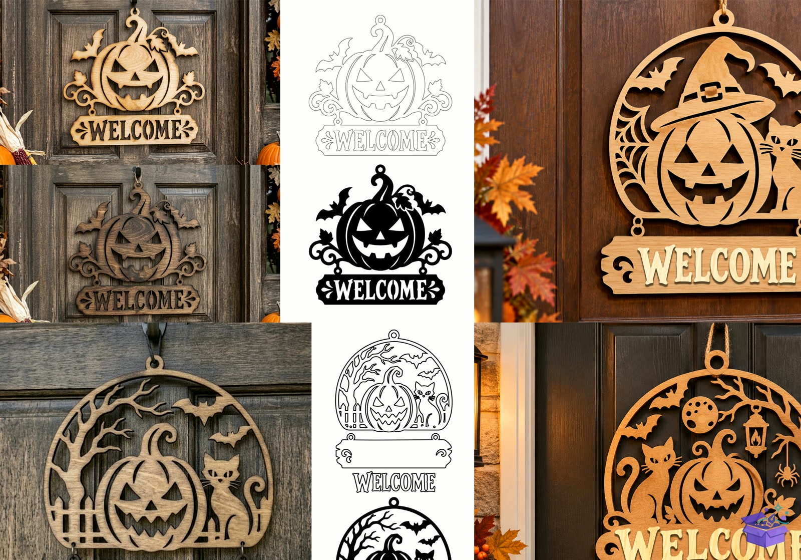 Lazer Kesim Cadılar Bayramı Door Tabela Levha SVG - Tasarım Çizim Dosyası (SVG, DXF, EPS, PNG) önizleme 5