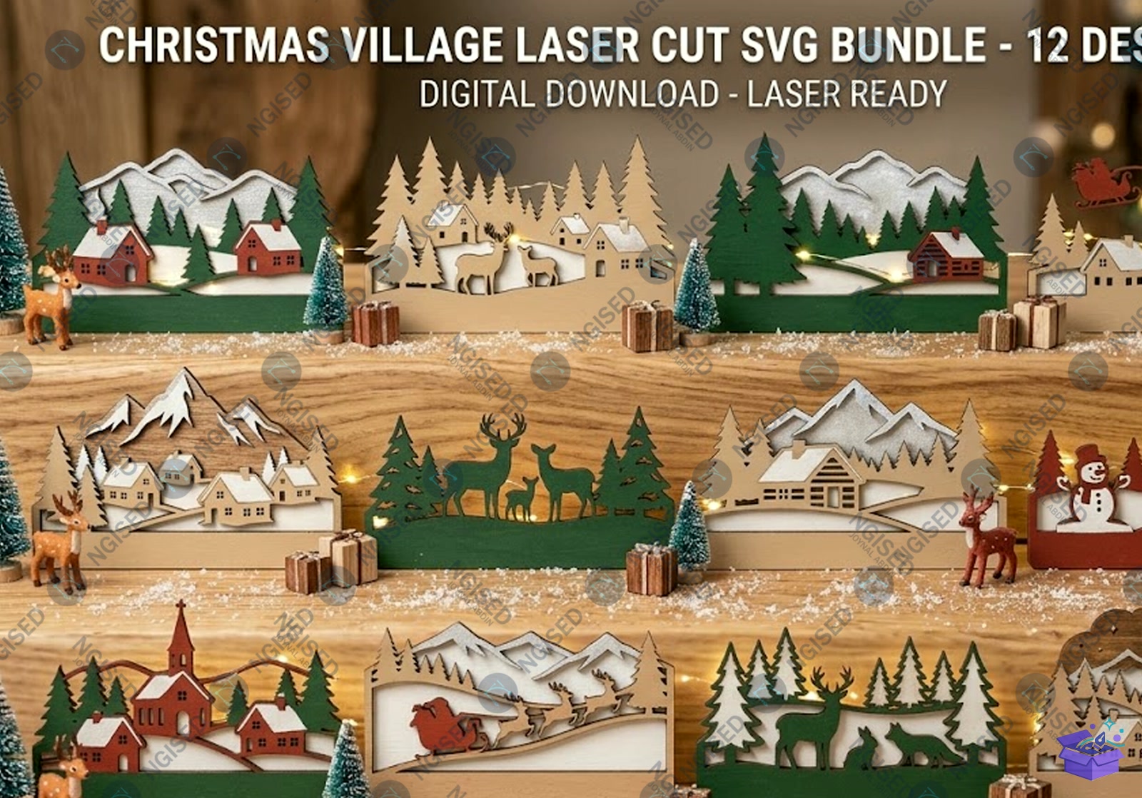 Yılbaşı Village Lazer Kesim SVG - Tasarım Çizim Dosyası (SVG, DXF, EPS, PNG) önizleme 2