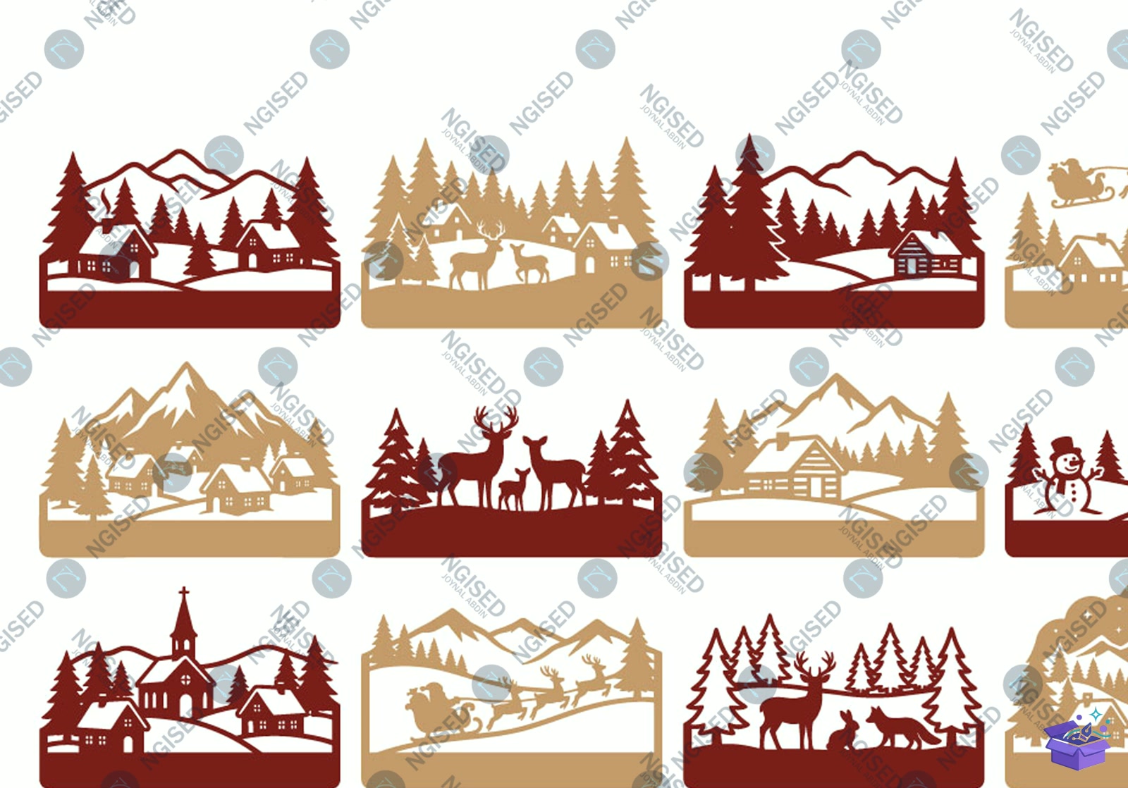 Yılbaşı Village Lazer Kesim SVG - Tasarım Çizim Dosyası (SVG, DXF, EPS, PNG) önizleme 3