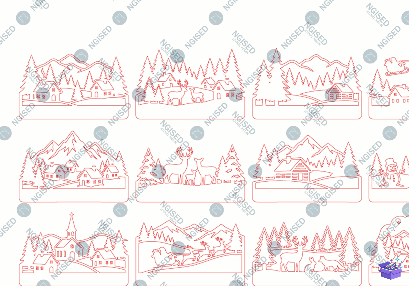 Yılbaşı Village Lazer Kesim SVG - Tasarım Çizim Dosyası (SVG, DXF, EPS, PNG) önizleme 4