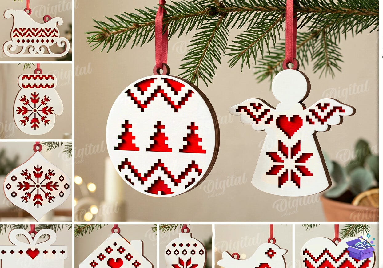Nordic Folk Yılbaşı Ağaç Süsü - Tasarım Çizim Dosyası (SVG, DXF, EPS, PNG) önizleme 4