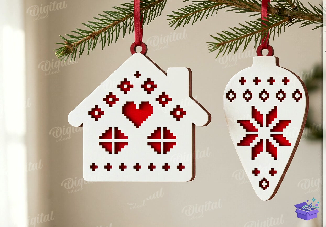 Nordic Folk Yılbaşı Ağaç Süsü - Tasarım Çizim Dosyası (SVG, DXF, EPS, PNG) önizleme 5