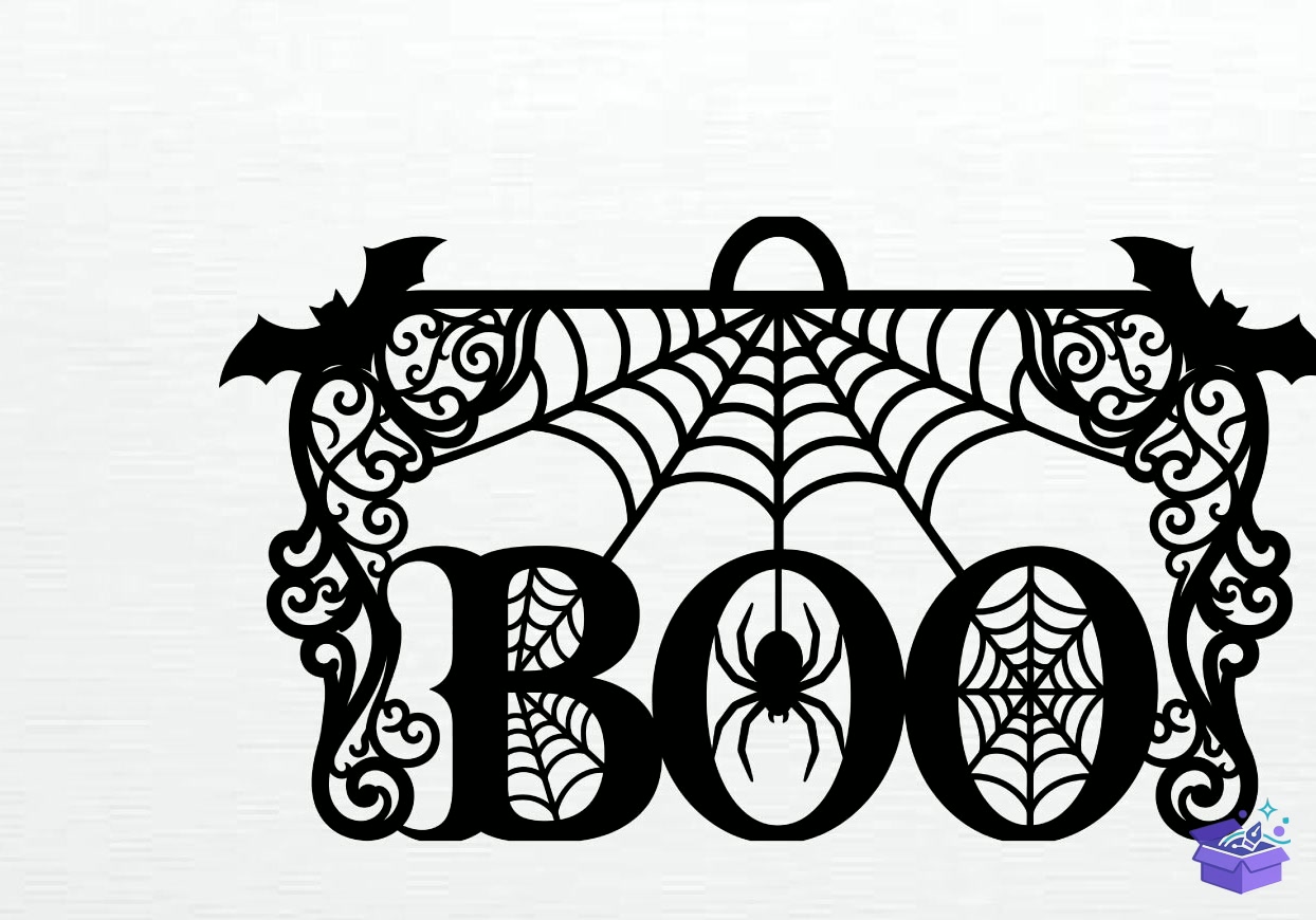 Cadılar Bayramı Boo Spider Web Bat Kapı Süsü - Tasarım Çizim Dosyası (SVG, DXF, EPS, PNG) önizleme 3