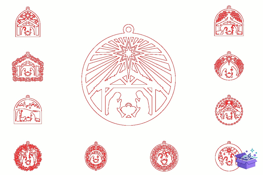 Yılbaşı Nativity Süs SVG - Tasarım Çizim Dosyası (SVG, DXF, EPS, PNG) - Lazer Kesim Dosyaları İndir (DXF, SVG, EPS)