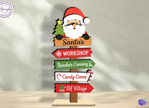 Santa Yılbaşı Tabela Levha SVG - Tasarım Çizim Dosyası (SVG, DXF, EPS, PNG) - Lazer Kesim Dosyaları İndir (STL, 3MF, DXF)