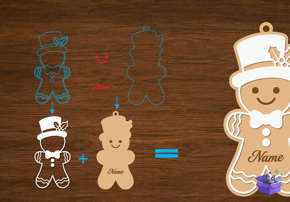 Yılbaşı Gingerbread Name Süs - Tasarım Çizim Dosyası (SVG, DXF, EPS, PNG) önizleme 5