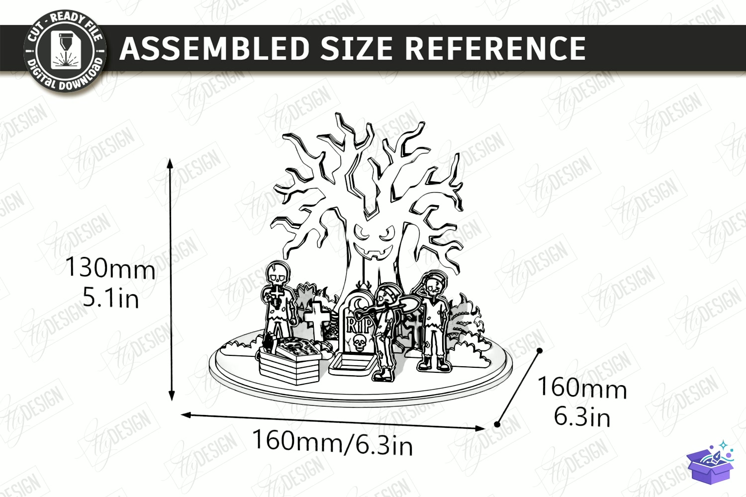 Cadılar Bayramı 3D Miniature Cloche Scenes - Tasarım Çizim Dosyası (SVG, DXF, EPS, PNG) önizleme 3