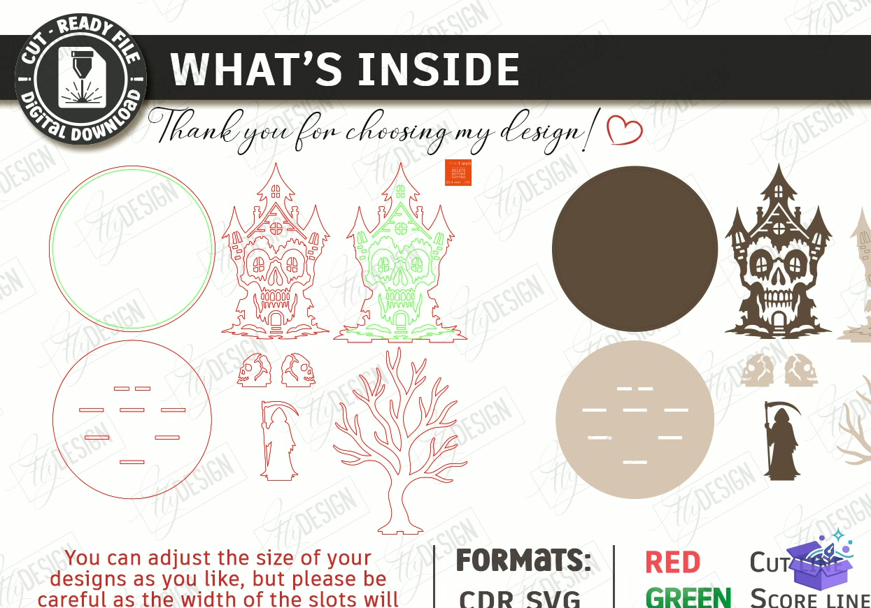 Cadılar Bayramı 3D Miniature Cloche Scenes - Tasarım Çizim Dosyası (SVG, DXF, EPS, PNG) önizleme 6