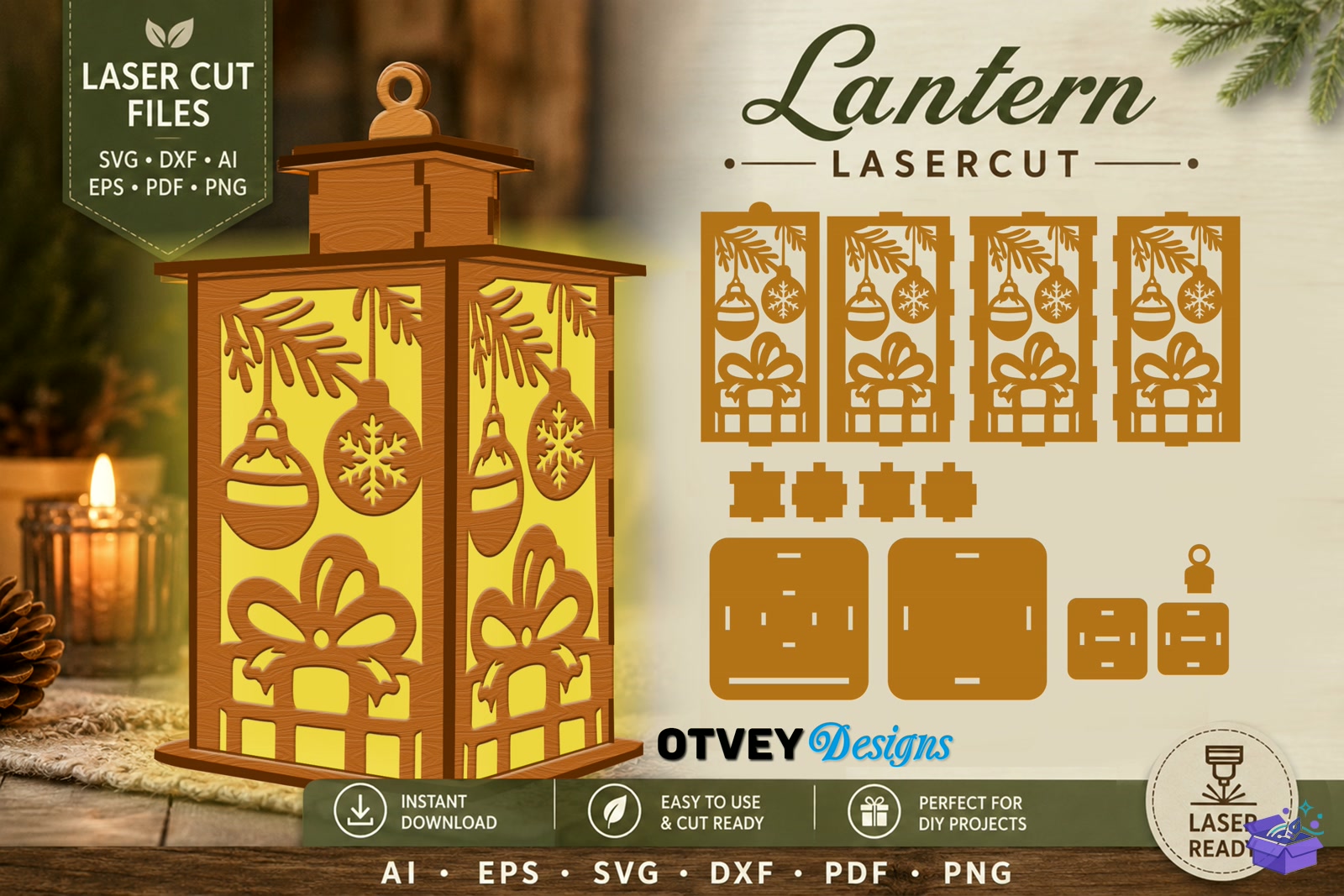Yılbaşı Fener Lasercut BUNDLES - Tasarım Çizim Dosyası (SVG, DXF, EPS, PNG) önizleme 2