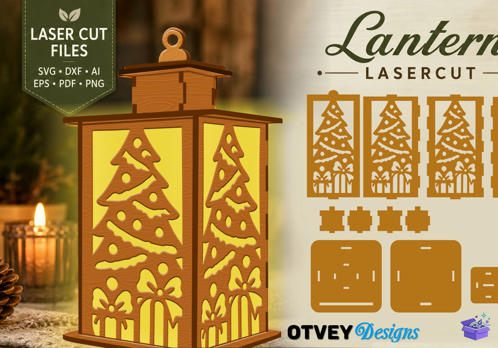 Yılbaşı Fener Lasercut BUNDLES - Tasarım Çizim Dosyası (SVG, DXF, EPS, PNG) önizleme 6