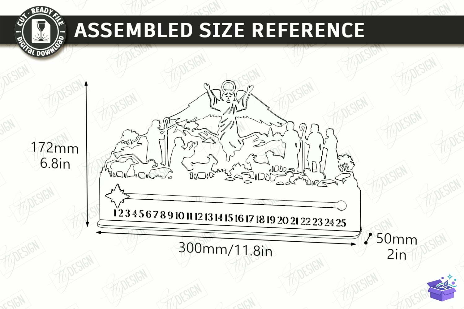 Nativity Yılbaşı Countdown Laser - Tasarım Çizim Dosyası (SVG, DXF, EPS, PNG) önizleme 3