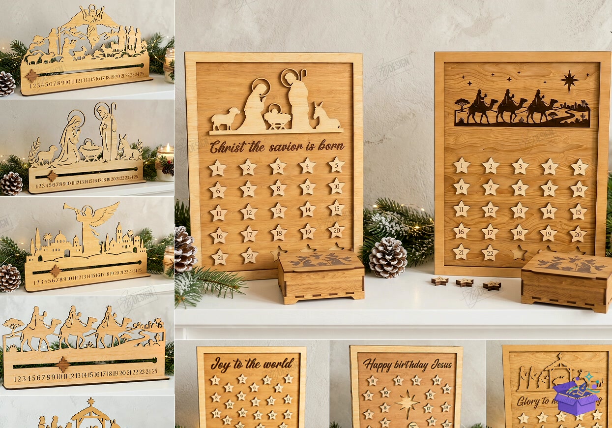 Nativity Yılbaşı Countdown Laser - Tasarım Çizim Dosyası (SVG, DXF, EPS, PNG) önizleme 4