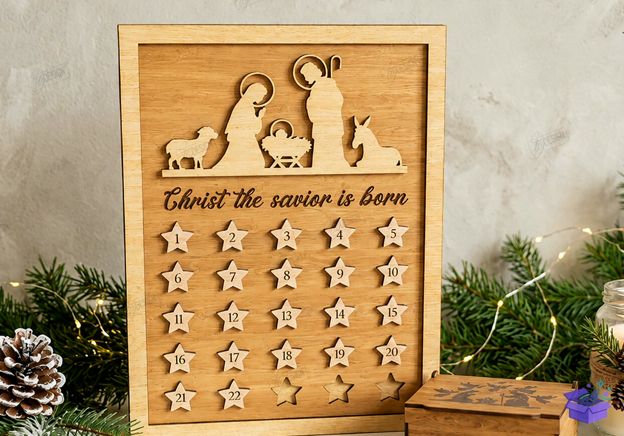 Nativity Yılbaşı Countdown Laser - Tasarım Çizim Dosyası (SVG, DXF, EPS, PNG) önizleme 6
