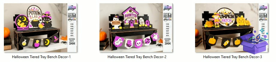 Cadılar Bayramı Tiered Tray Bench Decor Laser - Tasarım Çizim Dosyası (SVG, DXF, EPS, PNG) önizleme 2