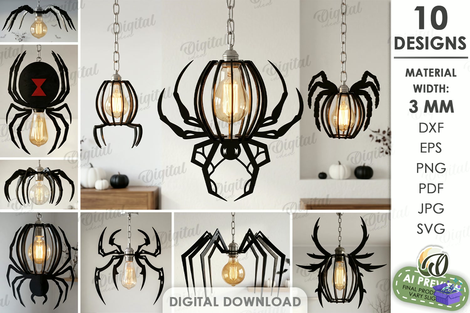Spider Lampshades Lazer Kesim - Tasarım Çizim Dosyası (SVG, DXF, EPS, PNG) - Lazer Kesim Dosyaları İndir (STL, 3MF, DXF)