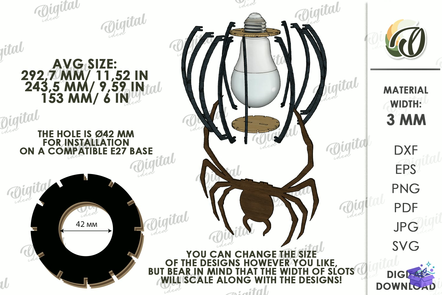 Spider Lampshades Lazer Kesim - Tasarım Çizim Dosyası (SVG, DXF, EPS, PNG) önizleme 3