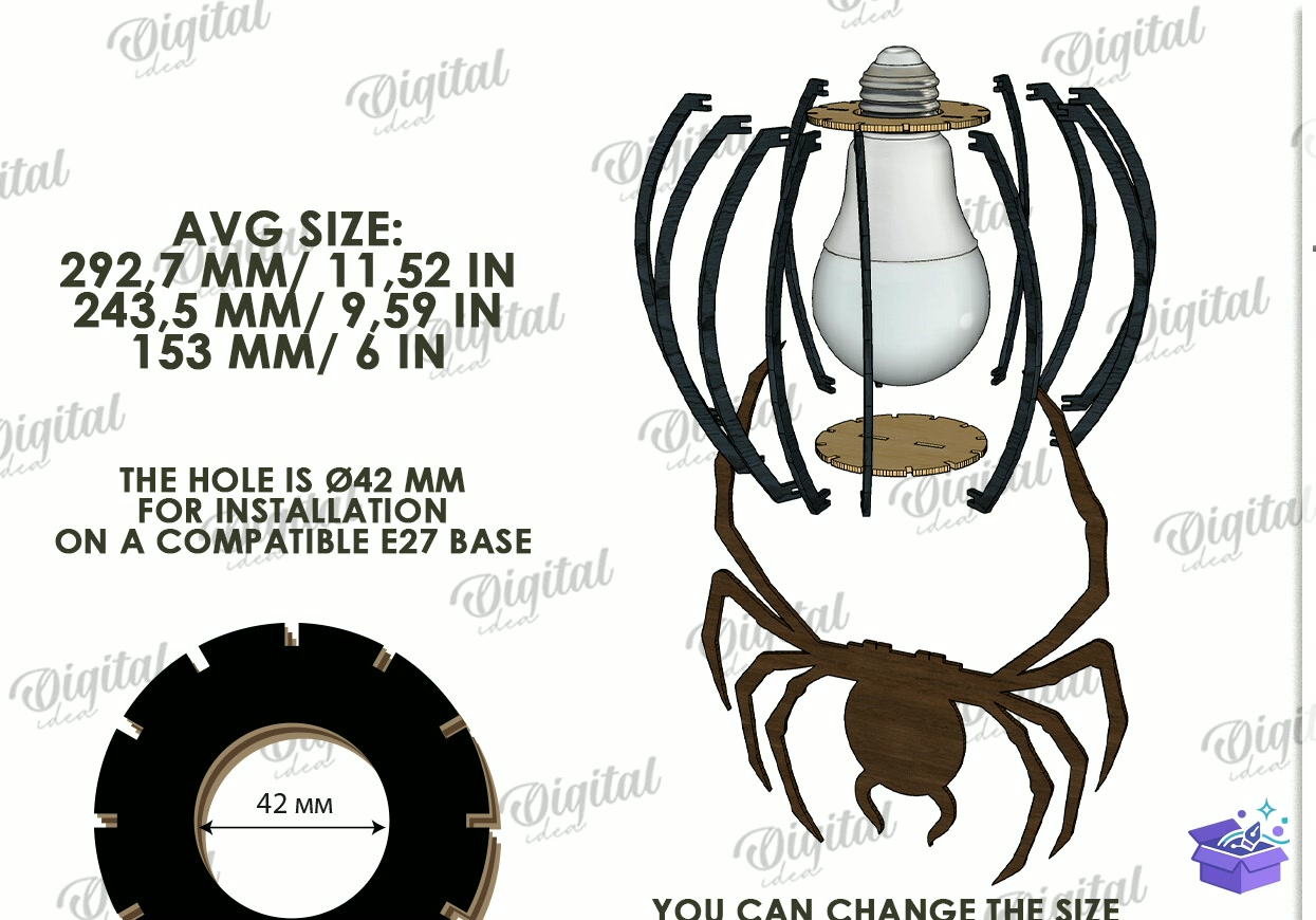 Spider Lampshades Lazer Kesim - Tasarım Çizim Dosyası (SVG, DXF, EPS, PNG) önizleme 6
