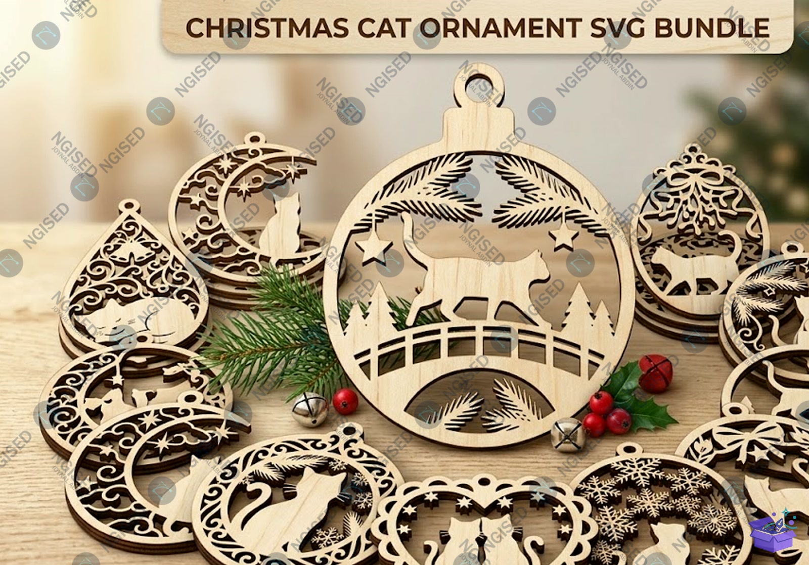 Personalized Ren Geyiği Yılbaşı Ağaç Süsü - Tasarım Çizim Dosyası (SVG, DXF, EPS, PNG) önizleme 5