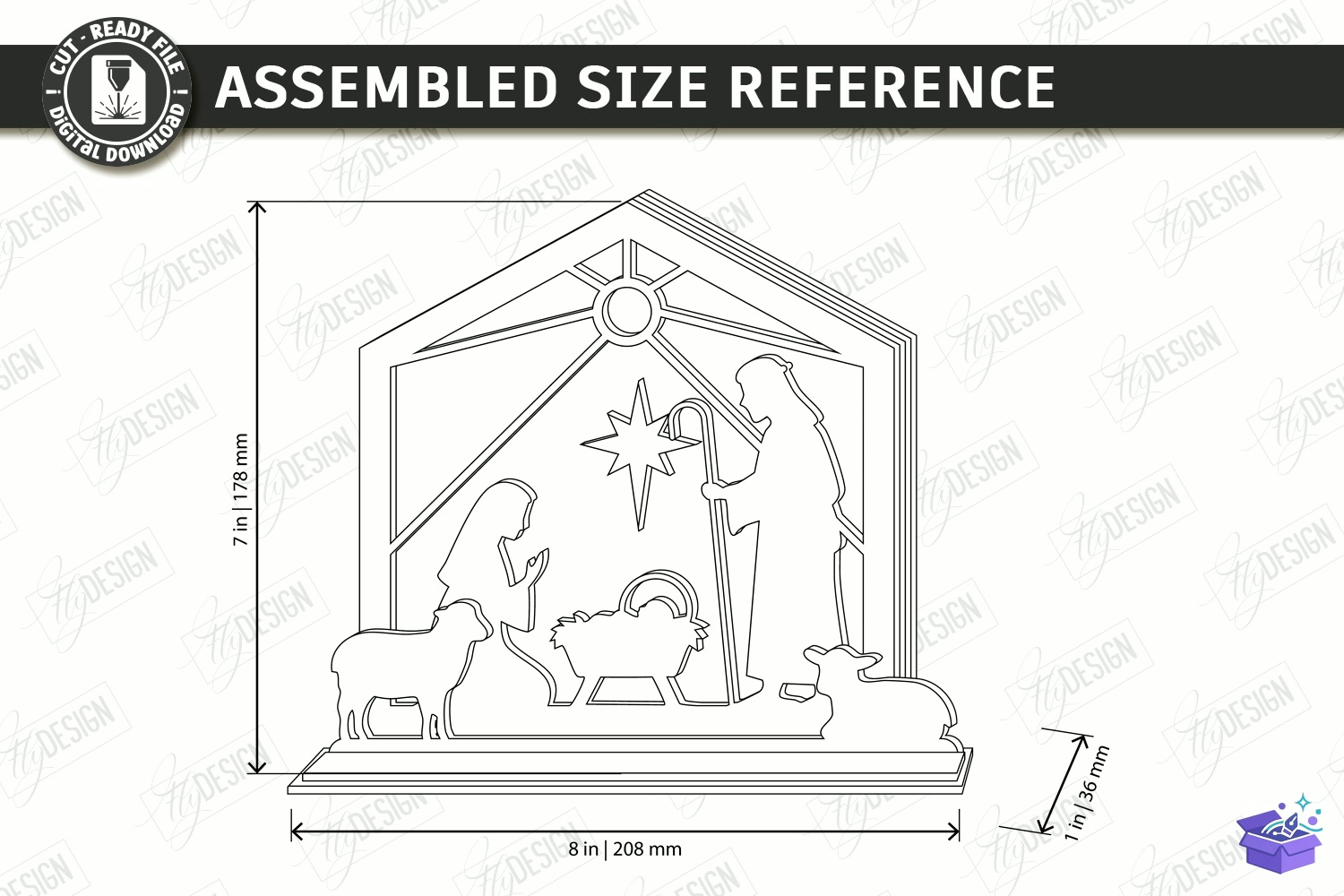 Silent Night Scene Lazer Kesim CNC - Tasarım Çizim Dosyası (SVG, DXF, EPS, PNG) önizleme 3