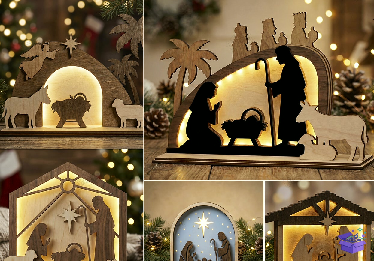 Silent Night Scene Lazer Kesim CNC - Tasarım Çizim Dosyası (SVG, DXF, EPS, PNG) önizleme 4