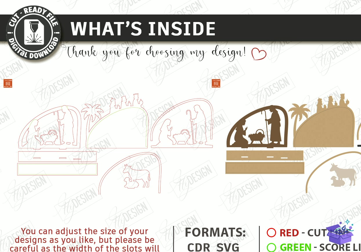 Silent Night Scene Lazer Kesim CNC - Tasarım Çizim Dosyası (SVG, DXF, EPS, PNG) önizleme 5