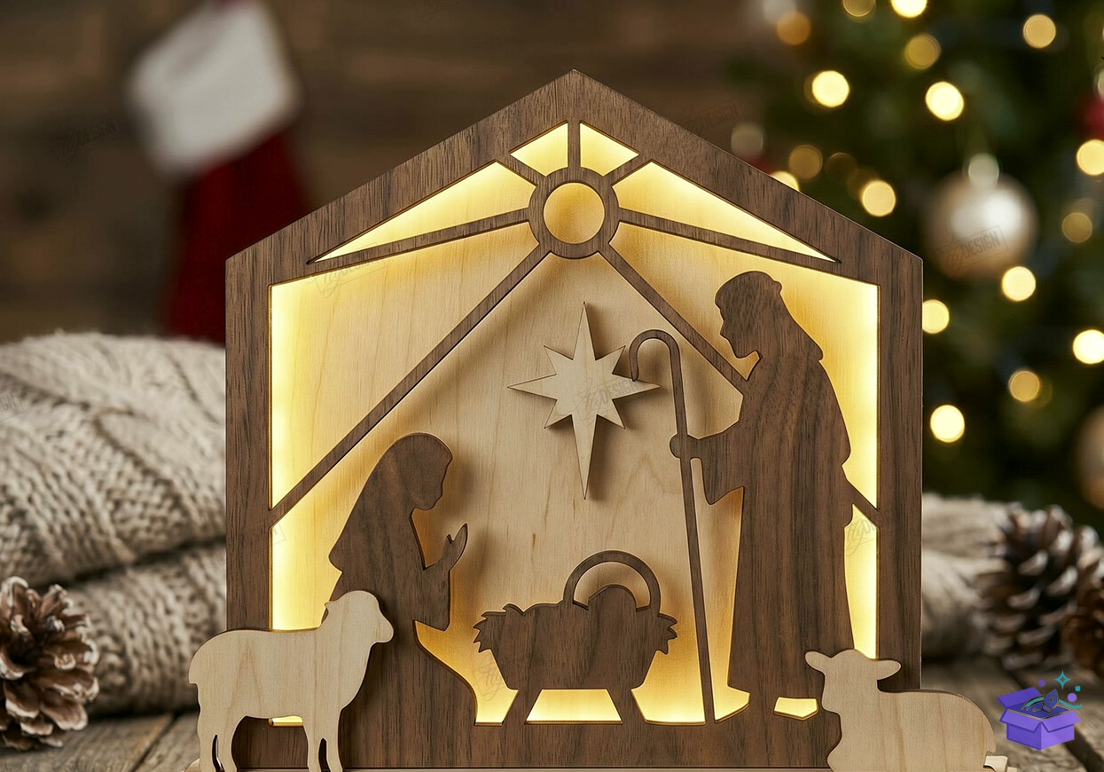 Silent Night Scene Lazer Kesim CNC - Tasarım Çizim Dosyası (SVG, DXF, EPS, PNG) önizleme 6