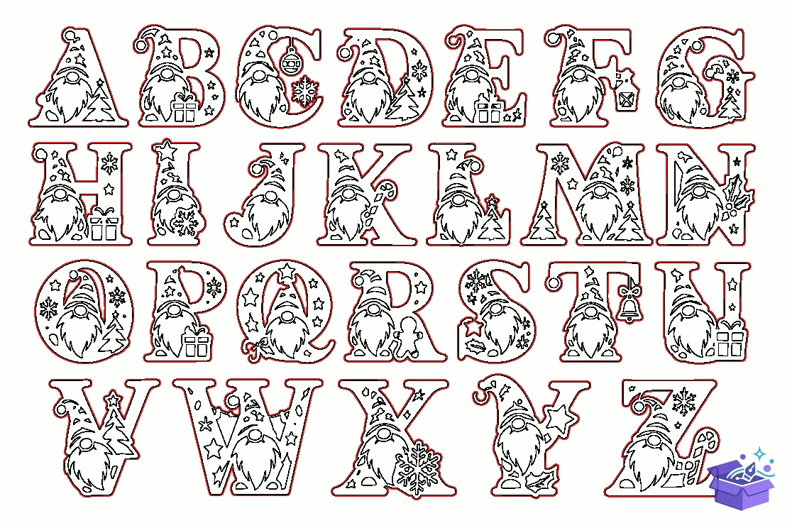 Yılbaşı Gnome Alphabet Lazer Kesim Bundl - Tasarım Çizim Dosyası (SVG, DXF, EPS, PNG) - Lazer Kesim Dosyaları İndir (DXF, SVG, EPS)