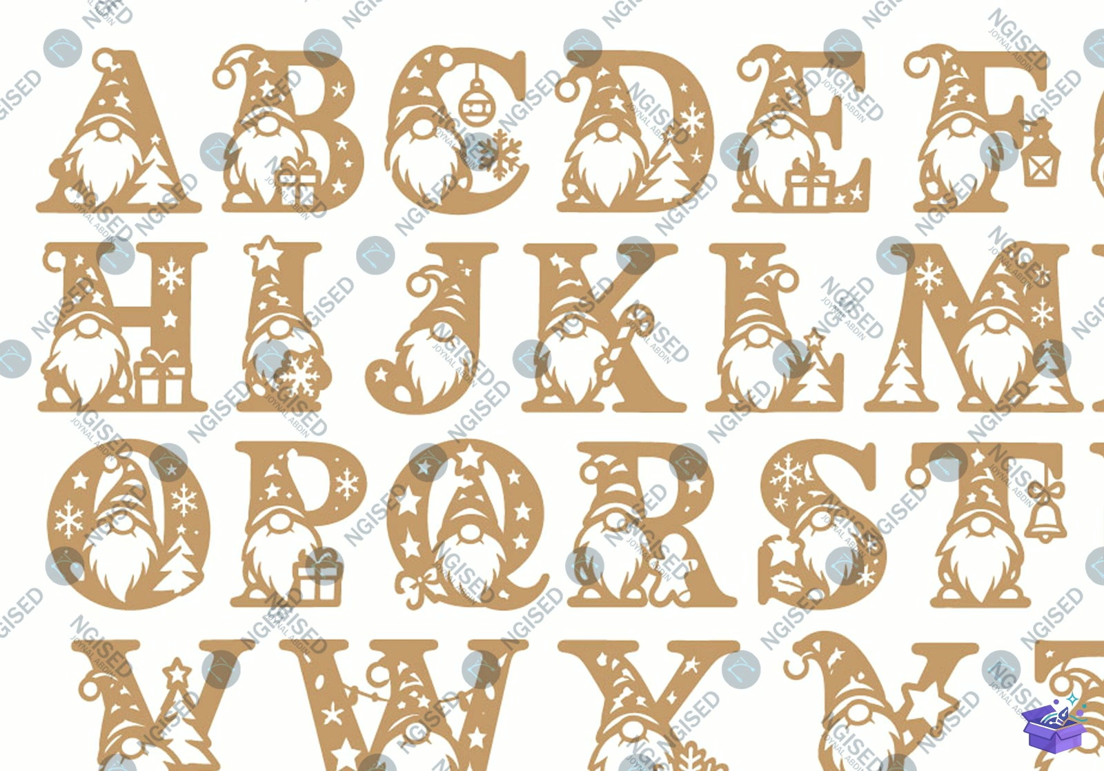 Yılbaşı Gnome Alphabet Lazer Kesim Bundl - Tasarım Çizim Dosyası (SVG, DXF, EPS, PNG) önizleme 3