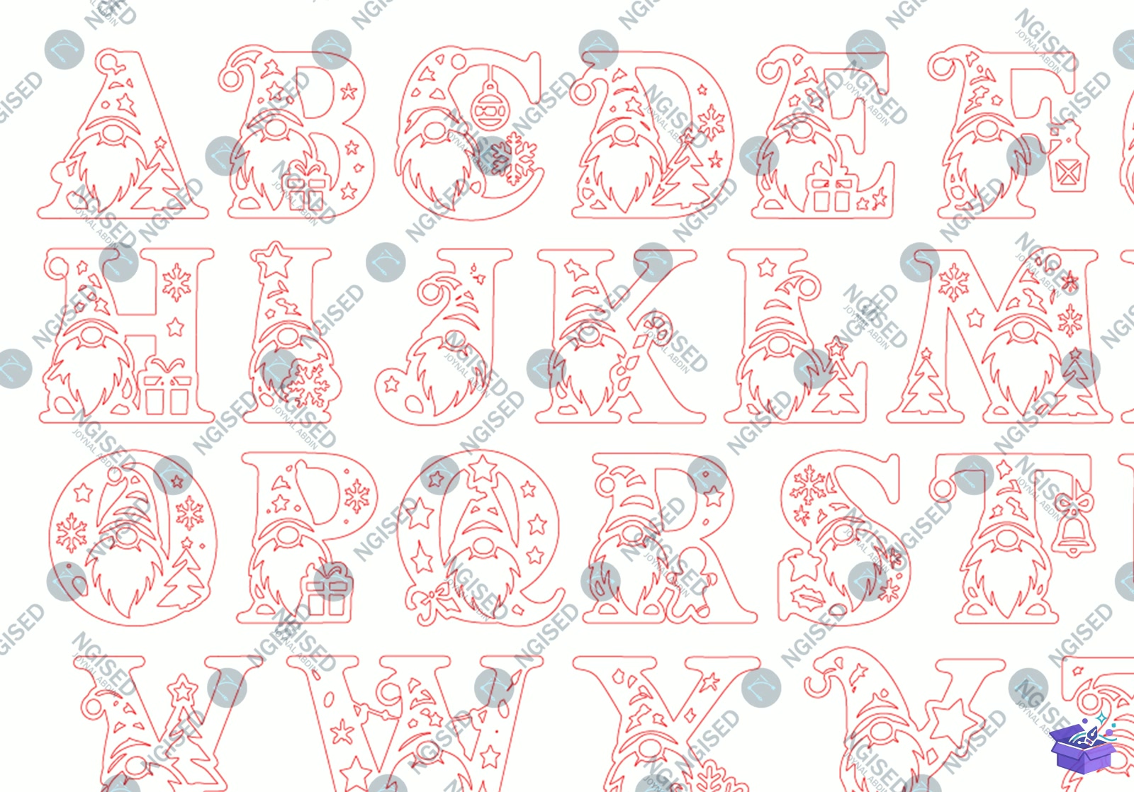 Yılbaşı Gnome Alphabet Lazer Kesim Bundl - Tasarım Çizim Dosyası (SVG, DXF, EPS, PNG) önizleme 4