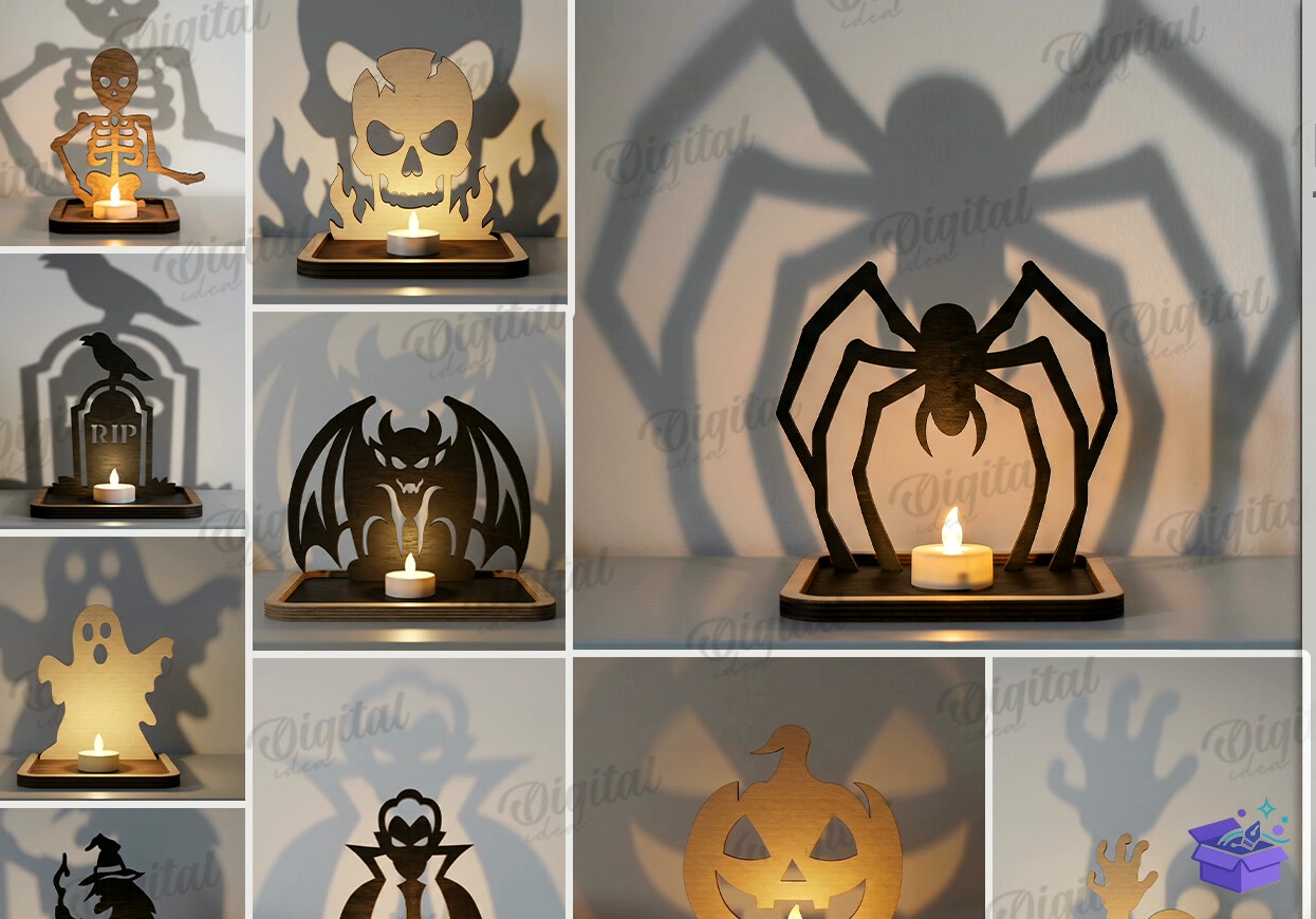 Cadılar Bayramı Shadow Candle Tutucu - Tasarım Çizim Dosyası (SVG, DXF, EPS, PNG) önizleme 4