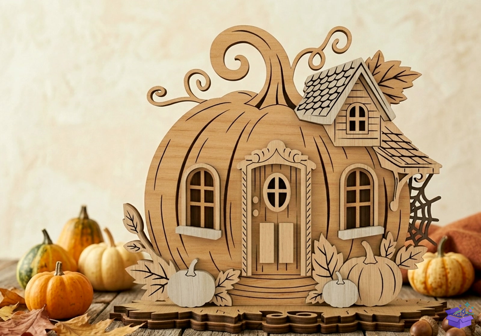 Pumpkin Fairy House Lazer Kesim - Tasarım Çizim Dosyası (SVG, DXF, EPS, PNG) - Lazer Kesim Dosyaları İndir (DXF, SVG, AI)