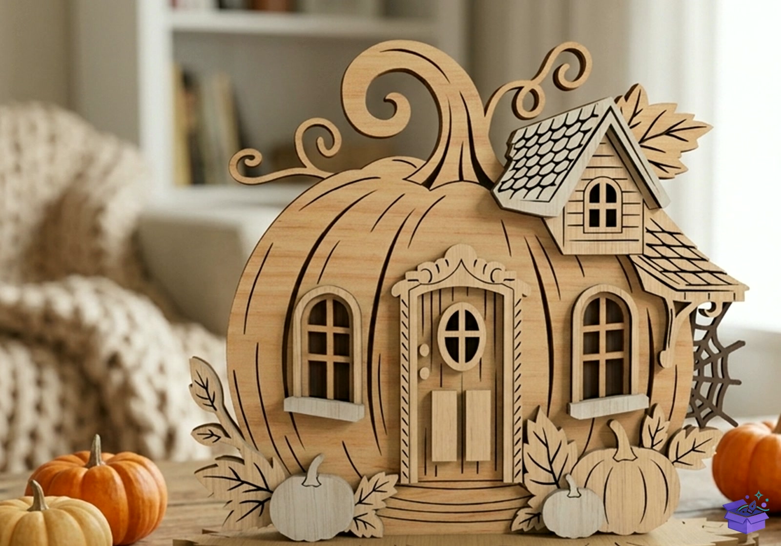 Pumpkin Fairy House Lazer Kesim - Tasarım Çizim Dosyası (SVG, DXF, EPS, PNG) önizleme 2