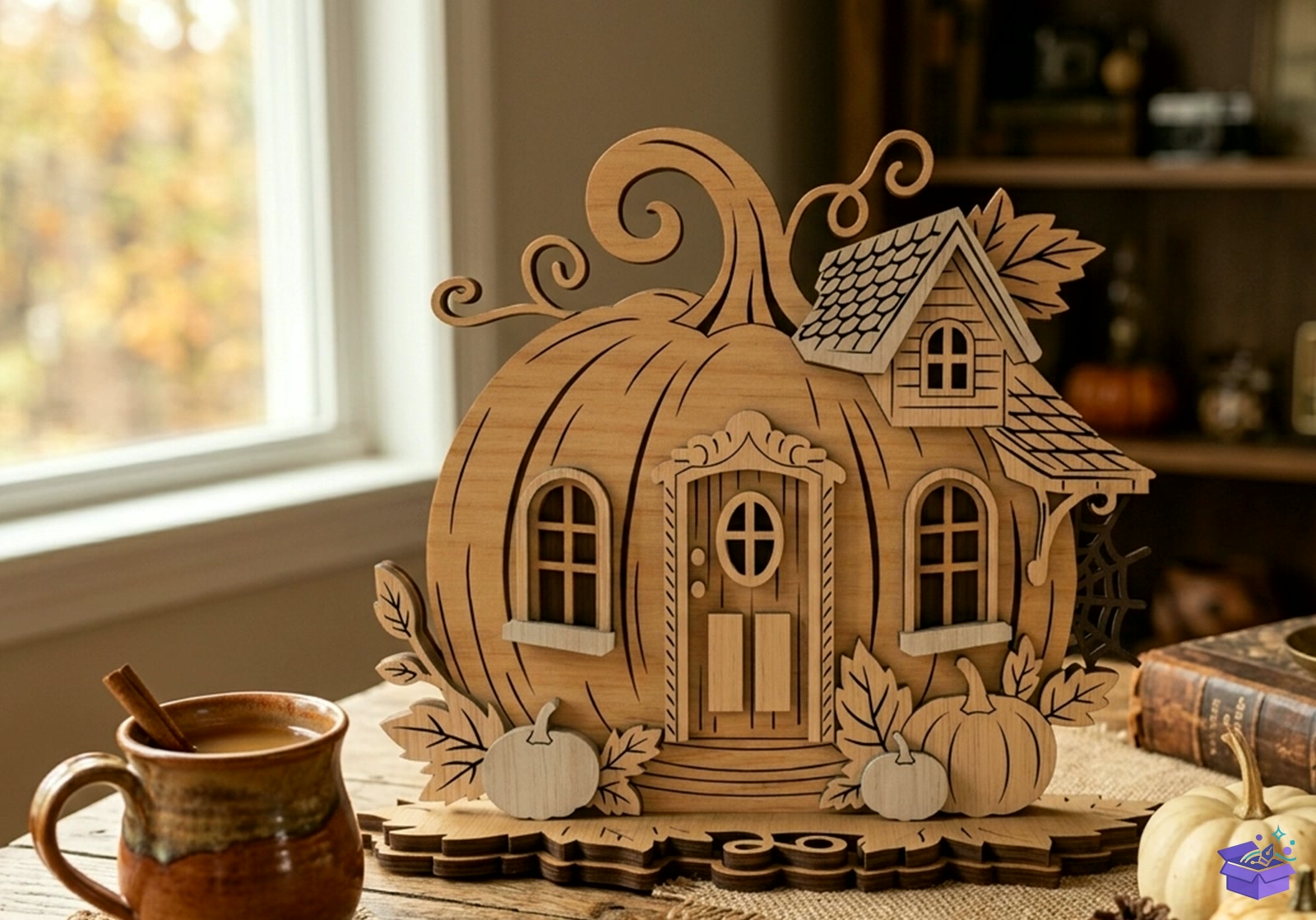 Pumpkin Fairy House Lazer Kesim - Tasarım Çizim Dosyası (SVG, DXF, EPS, PNG) önizleme 3
