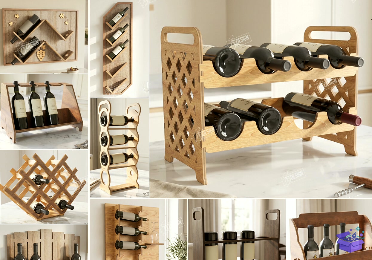 Wine Bottle Duvar Rafı Stand Lazer Kesim - Tasarım Çizim Dosyası (SVG, DXF, EPS, PNG) önizleme 4