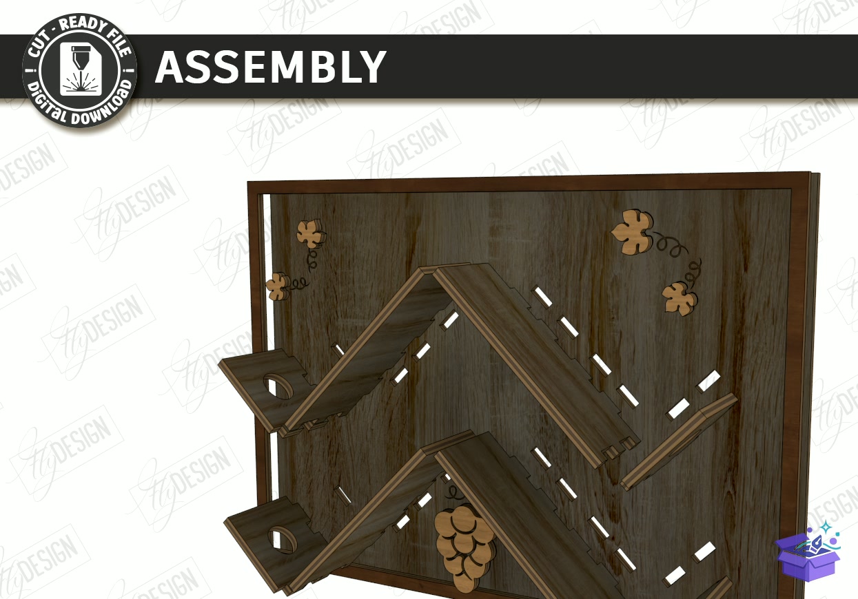 Wine Bottle Duvar Rafı Stand Lazer Kesim - Tasarım Çizim Dosyası (SVG, DXF, EPS, PNG) önizleme 5