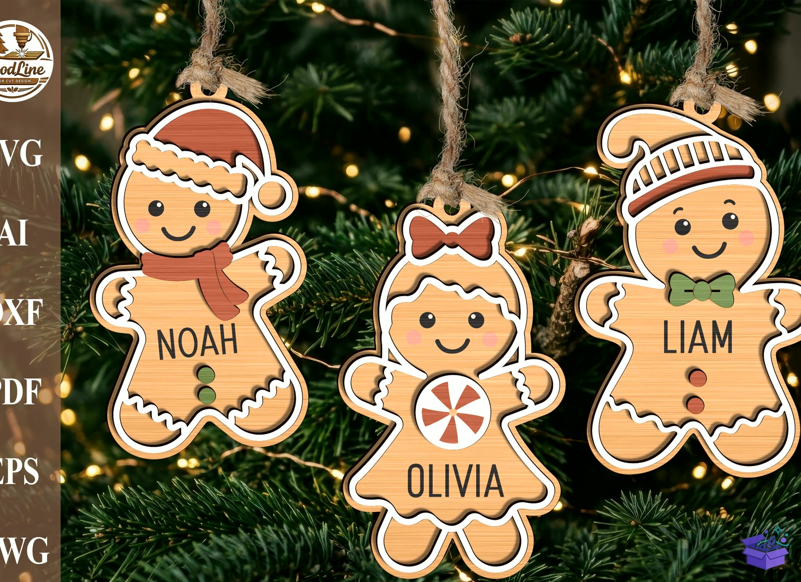 Personalized Gingerbread Süs - Tasarım Çizim Dosyası (SVG, DXF, EPS, PNG) - Lazer Kesim Dosyaları İndir (DXF, SVG, EPS)