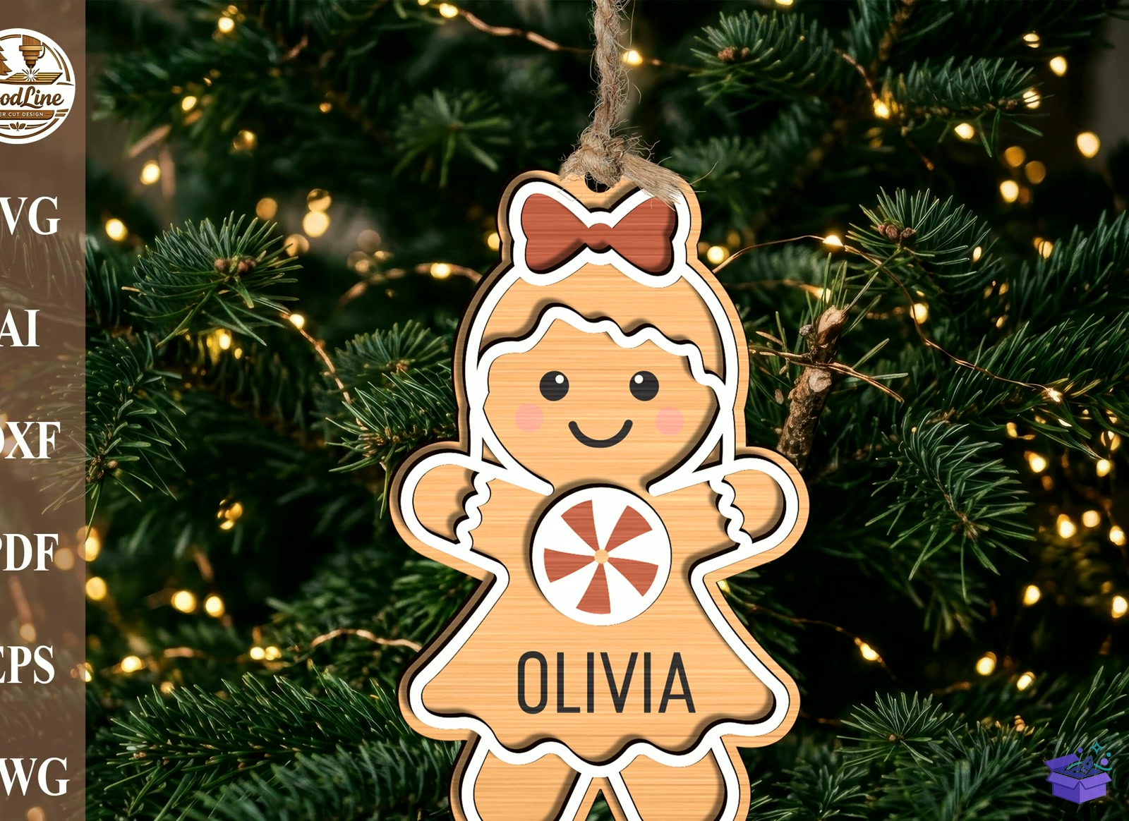 Personalized Gingerbread Süs - Tasarım Çizim Dosyası (SVG, DXF, EPS, PNG) önizleme 3