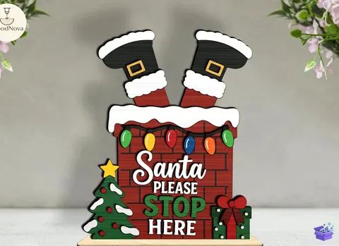 Yılbaşı Santa Stop Here Laser - Tasarım Çizim Dosyası (SVG, DXF, EPS, PNG) - Lazer Kesim Dosyaları İndir (STL, 3MF, DXF)