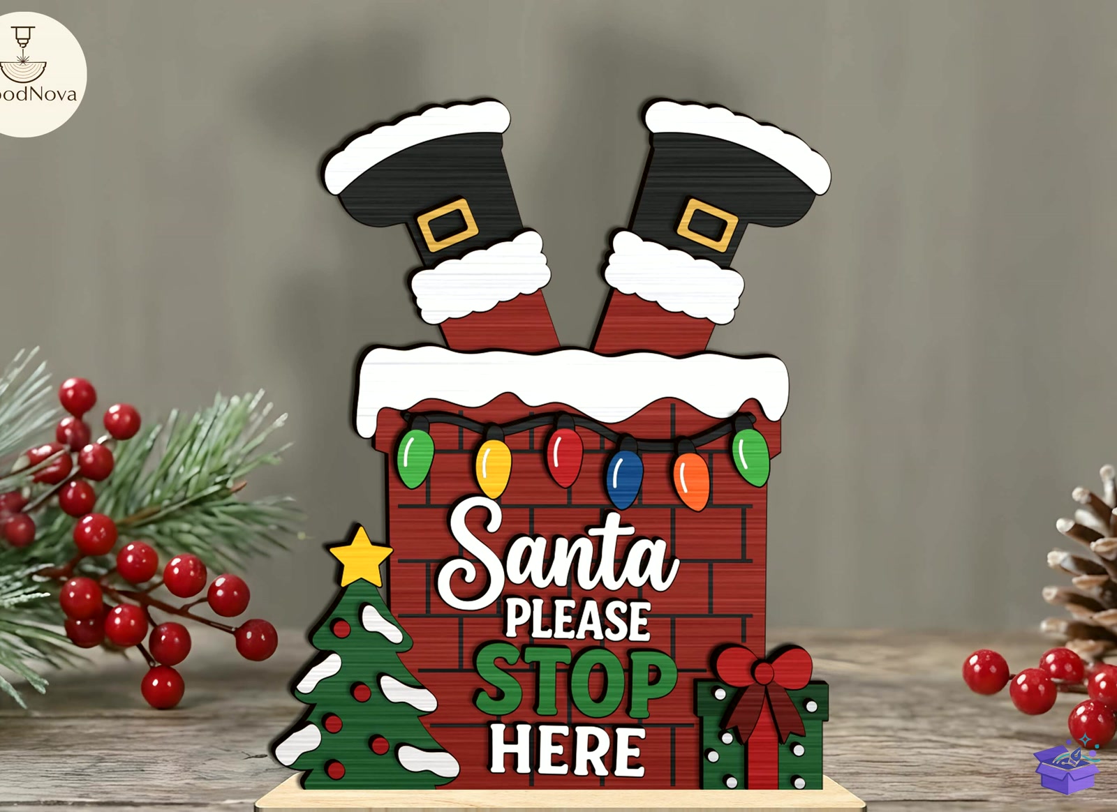 Yılbaşı Santa Stop Here Laser - Tasarım Çizim Dosyası (SVG, DXF, EPS, PNG) önizleme 2