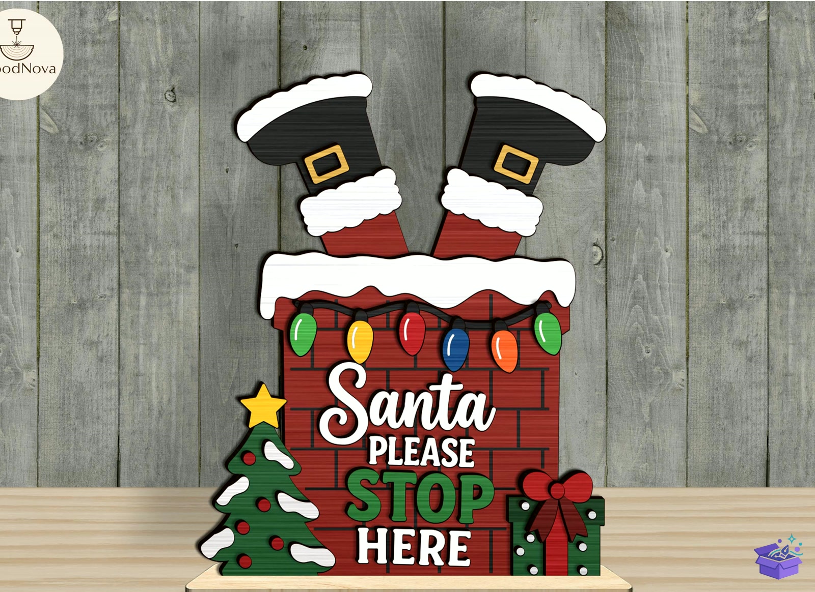 Yılbaşı Santa Stop Here Laser - Tasarım Çizim Dosyası (SVG, DXF, EPS, PNG) önizleme 3
