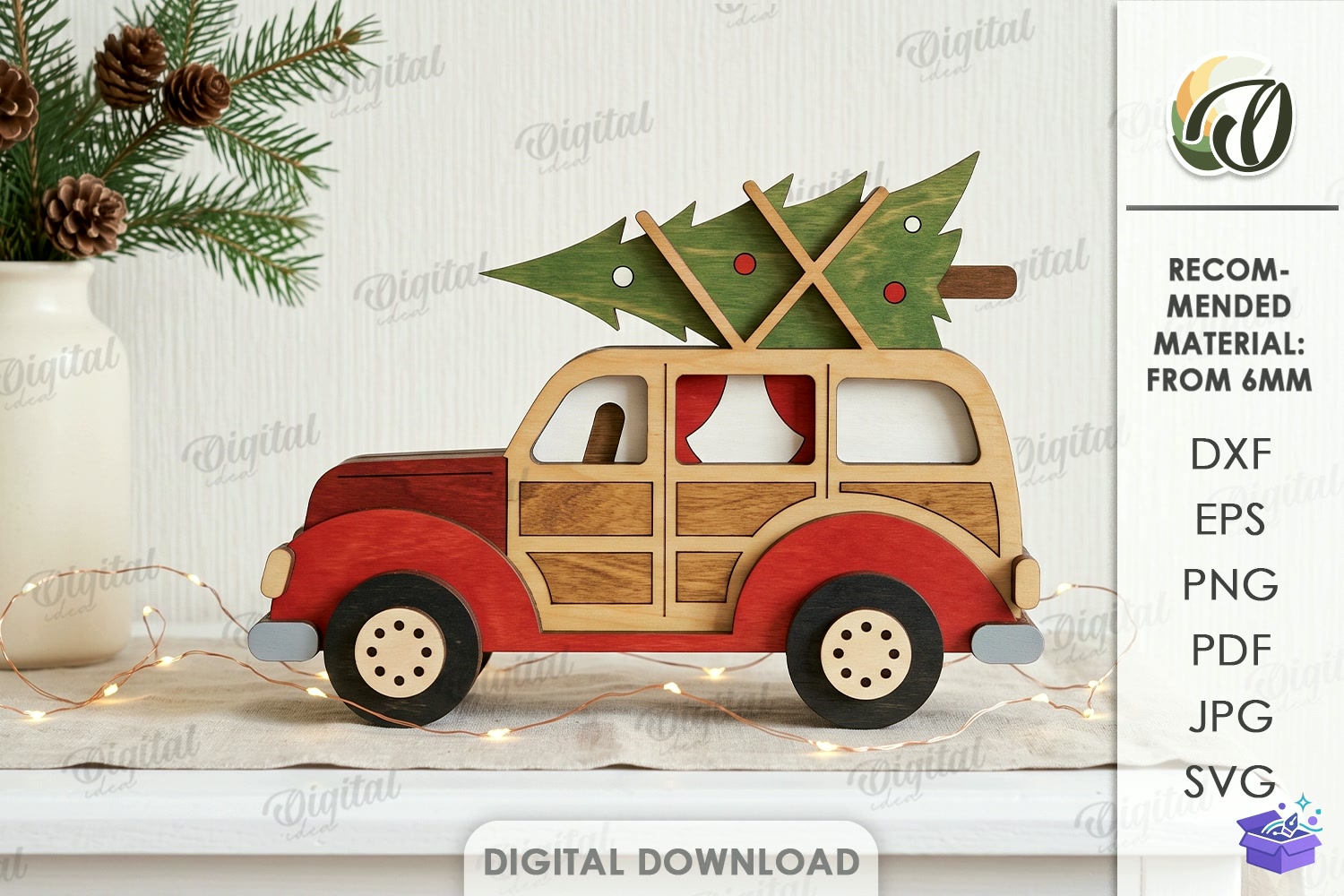 Yılbaşı Katmanlı Car Lazer Kesim - Tasarım Çizim Dosyası (SVG, DXF, EPS, PNG) önizleme 3