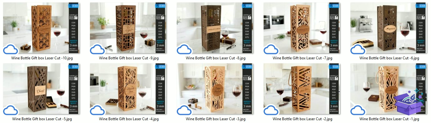Wine Bottle Gift Kutu Lazer Kesim - Tasarım Çizim Dosyası (SVG, DXF, EPS, PNG) - Lazer Kesim Dosyaları İndir (DXF, SVG, EPS)