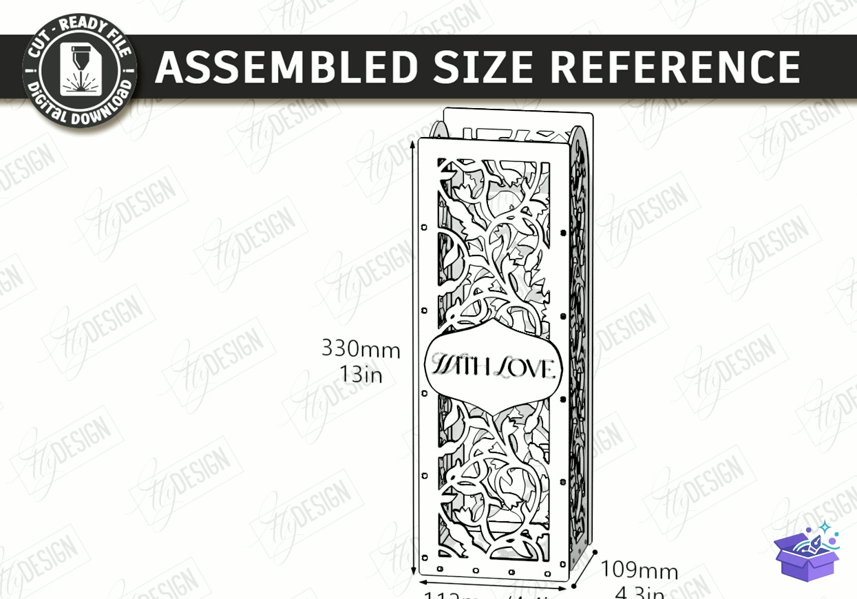 Wine Bottle Gift Kutu Lazer Kesim - Tasarım Çizim Dosyası (SVG, DXF, EPS, PNG) önizleme 5